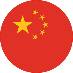 circular china national flag icon with red background and five yellow stars