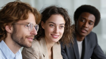 Diverse Team Collaborating in Modern Office Setting with Smiles