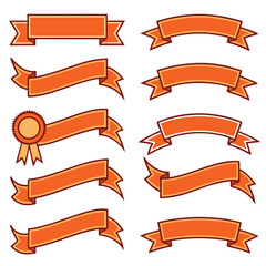 Obraz premium Collection of Orange Ribbon Banners and Award Badge for Design Projects