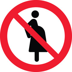 Prohibition sign for pregnant women. ISO 7010 P042 Not for pregnant women. Prohibition sign pictogram not for pregnant women. Not allowed sign for pregnant women