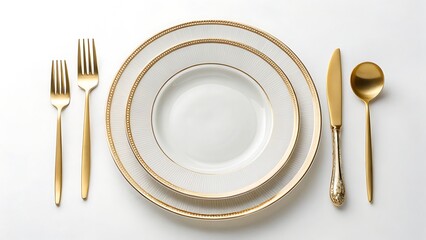 An elegant gold and white tableware setting