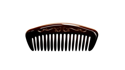 Brown hair comb with intricate design and transparent background