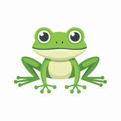 Charming Green Frog Cartoon with Big Eyes Isolated on White Background Illustration