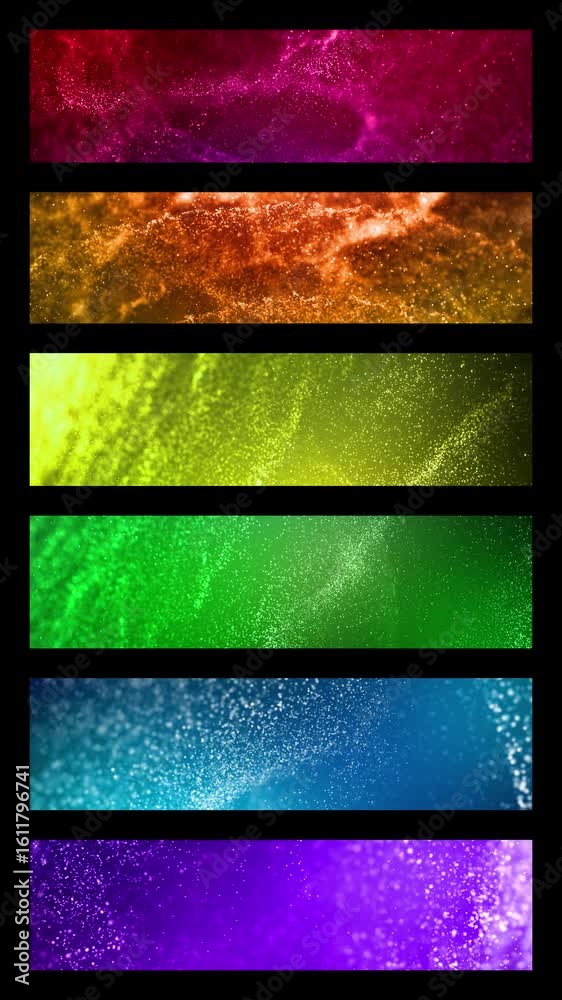 Wall mural vertical rainbow particle frame abstract background 4k loop features panels of particles moving in a
