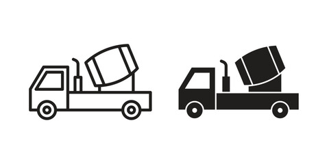 Cement truck icon logo set. thin line concept simple icon or design element