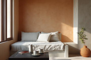modern room designed with blend of architectural sketches and minimalist furniture creating harmonious interior