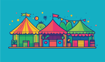 Vibrant carnival tents create a festive atmosphere perfect for summer events and exciting outdoor celebrations.