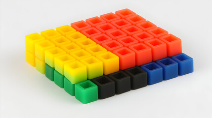 Obraz premium Colorful square blocks arranged in a grid pattern. The blocks are different colors, and are stacked in a geometric formation