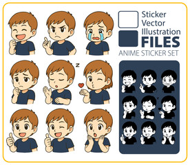 Anime boy sticker set