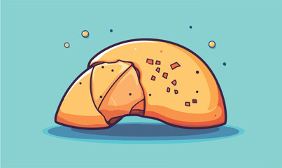 Whimsical fortune cookie illustration with a playful cartoon style and bright colors, perfect for a fun culinary theme.