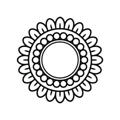 Vector illustration of a black and white ornamental flower design with beaded accents