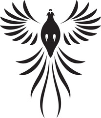 Stylized bird silhouette with open wings and tail, Black flying bird vector illustration