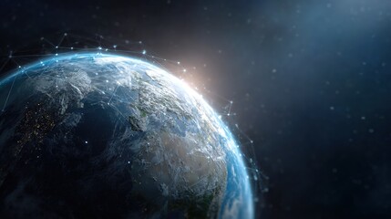 Stunning View of Earth with Network Connections and Bright Light