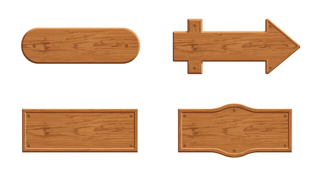 Variety of Wooden Signage Styles with a Natural Grain Texture Isolated on Transparency