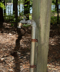 Water hookup at a travel trailer campsite