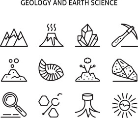 Earth science and geology icon set in minimalist style