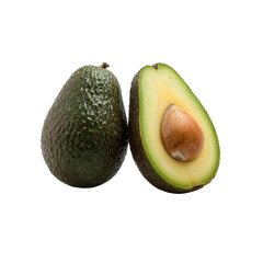 The Delightful Duo, A Whole and Halved Avocado, Presented with Transparent Background, a Culinary