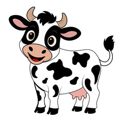 Cute Cartoon Dairy Cow Standing Illustration