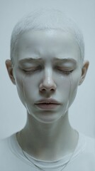 Tearful Expression: A close-up shot of a person with eyes closed, tears streaming down their face, expressing deep sadness and vulnerability.