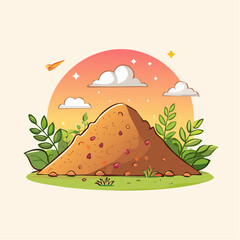 A stylized food mountain illustration of mixed grains with a white and brown texture garnished with fresh green leaves.