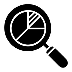 Vector  magnifying glass focusing on a pie chart with different sections on transparent background