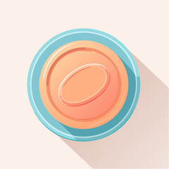 A stylized maki sushi roll icon with an orange salmon center viewed from above on a blue plate.