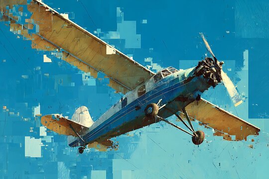 Old Blue Single-engine Propeller Airplane Flying in Clear Sky