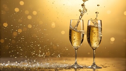  two champagne glasses with sparkling liquid