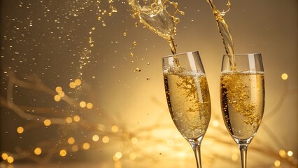  two champagne glasses with sparkling liquid