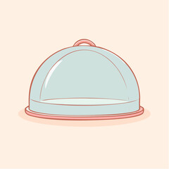 Fototapeta premium Elegant cartoon food cloche with a transparent light blue dome and pink accents.
