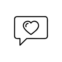Outline speech bubble containing a heart symbol on chat message