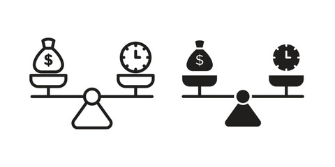 Time and money compare scale icon logo set. thin line concept simple icon or design element