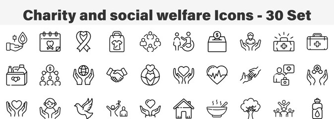 Charity Donation and Social Welfare Vector Icon Set