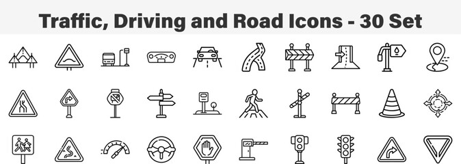 Road Traffic and Driving Line Art Icon Collection