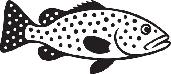 Polka dot sea fish black and white vector, Decorative marine fish silhouette design