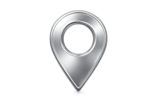 Metallic map pointer with transparent background is showing location