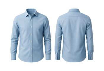 Front and back view of a light blue men s dress shirt isolated on transparent background