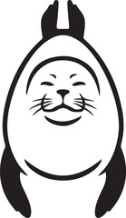 Seal face with whiskers vector design, Black and white seal illustration