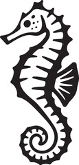 Seahorse silhouette on white vector art, Black sea creature silhouette illustration