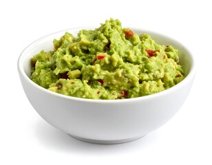 Creamy guacamole in a white bowl