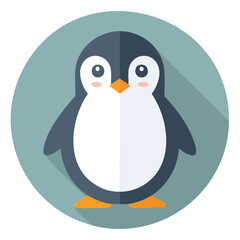 Naklejka premium Charming Cartoon Penguin Icon in a Circular Frame with Playful Design Elements