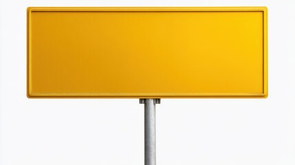 A 4K photo of blank yellow rectangular road sign on a pole, isolated on white background.