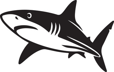 Shark silhouette on white vector graphic, Ocean predator in simple black design