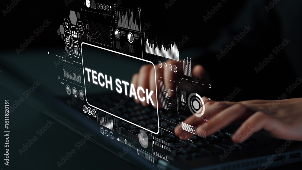 Poster innovative tech stack concept for software development and digital transformation in modern business