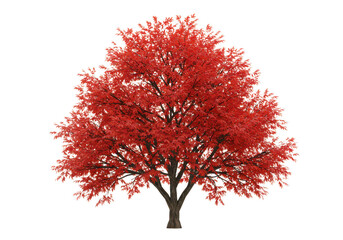 Obraz premium Red maple tree with full foliage in autumn color isolated on transparent background