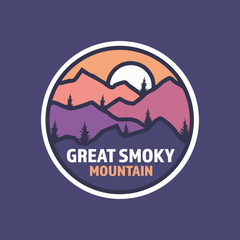 Great Smoky National Park Badge Patch Stickers Vector Illustration with Line Art Style