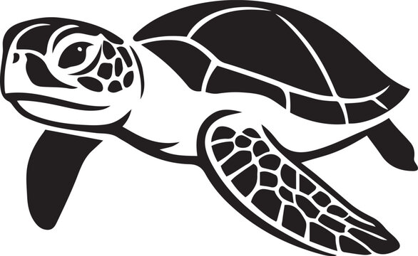 Sea turtle silhouette in black vector, Aquatic life design white background