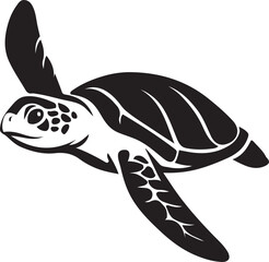 Swimming sea turtle black and white, Ocean animal silhouette illustration
