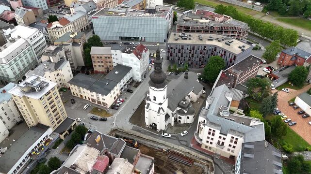 Aerial view of Church of Saint Wenceslaus in Ostrava, Czech Republic