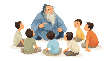 Chinese style ancient private school teacher teaching scene